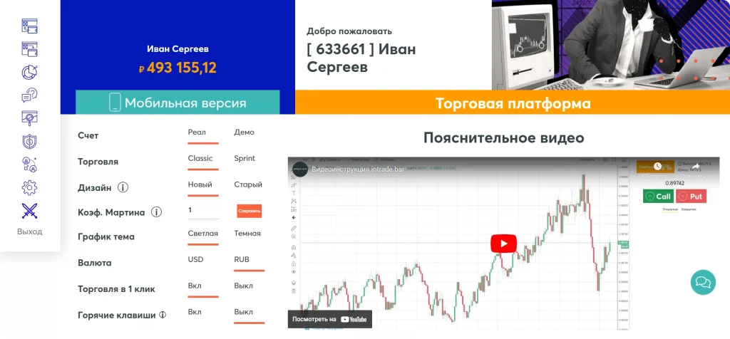 Личный кабинет Intrade Bar
